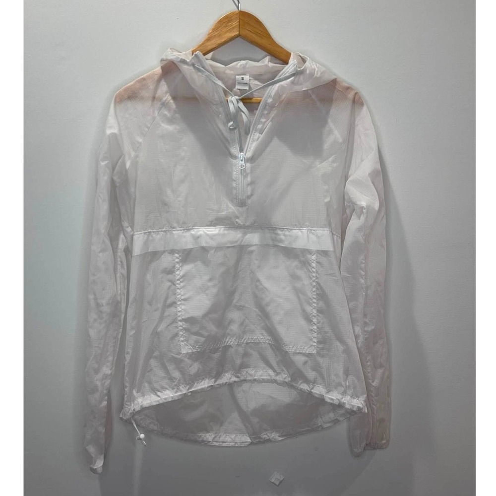 Reebok Windbreaker Jacket Womens Small White Half Zip Hooded Ripstop Activewear